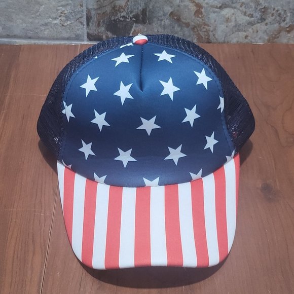 American Flag Hat Cap Stars and Stripes Red White Blue Mesh Back Snapback - Picture 10 of 11